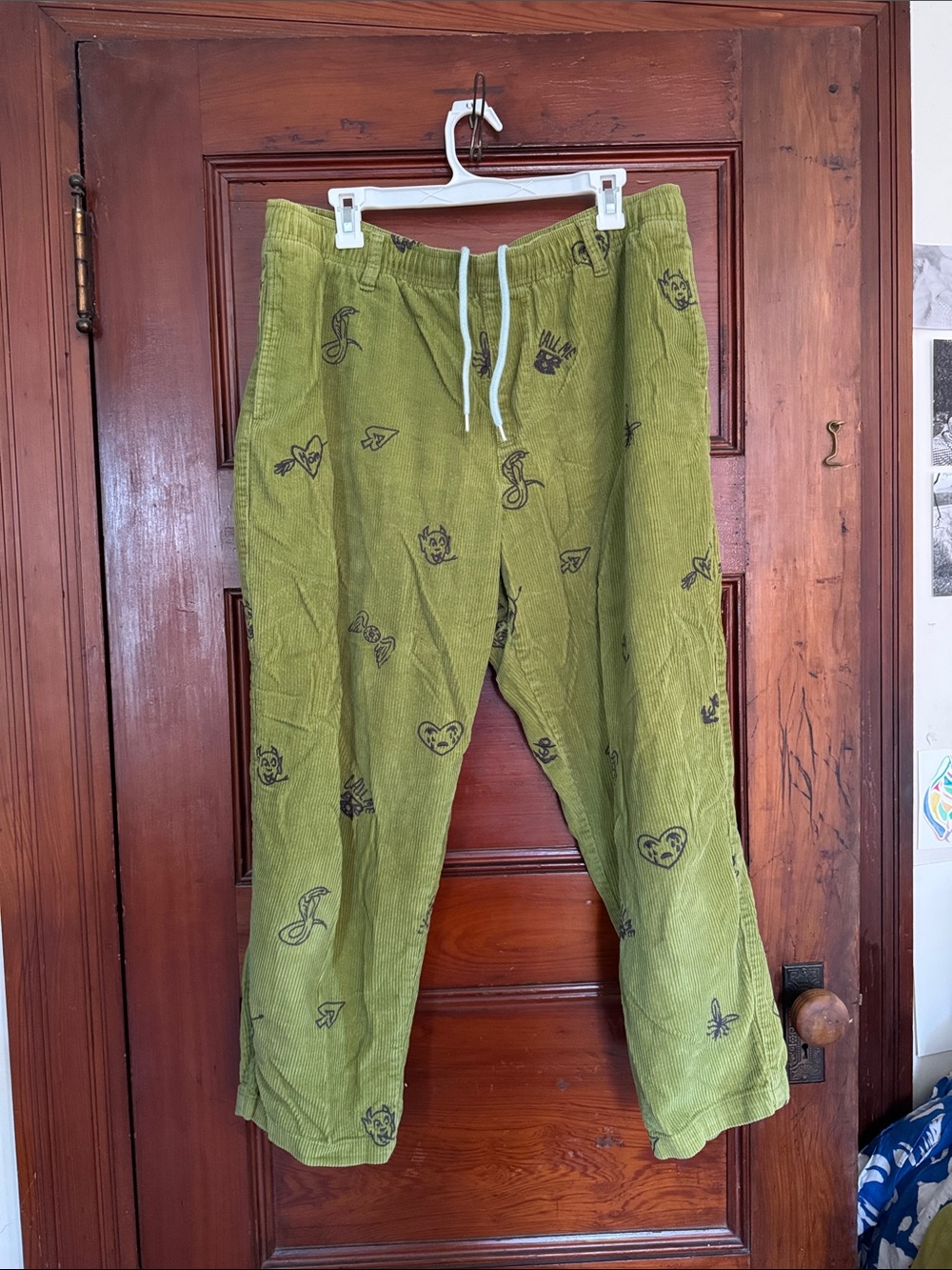 Urban Outfitters Green Corduroy Drawstring Embroidered Pants